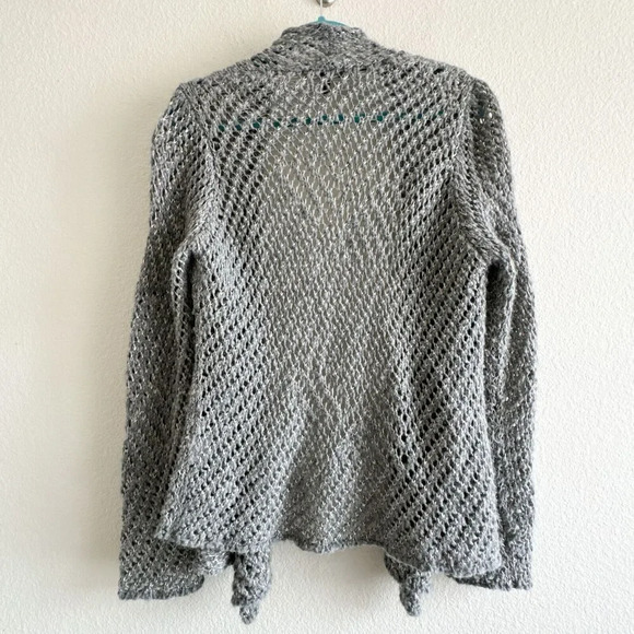 Eileen Fisher Large Alpaca Wool Blend Grey Open Stitch Ash Sweater Cardigan - Picture 7 of 10